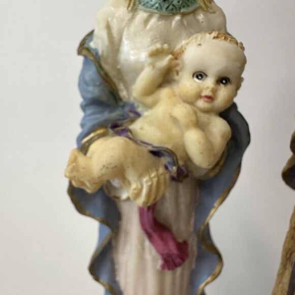 Mary, Joseph, Baby Jesus Christmas Plastic Figurines Set of 2 Slender Religious - Picture 11 of 13